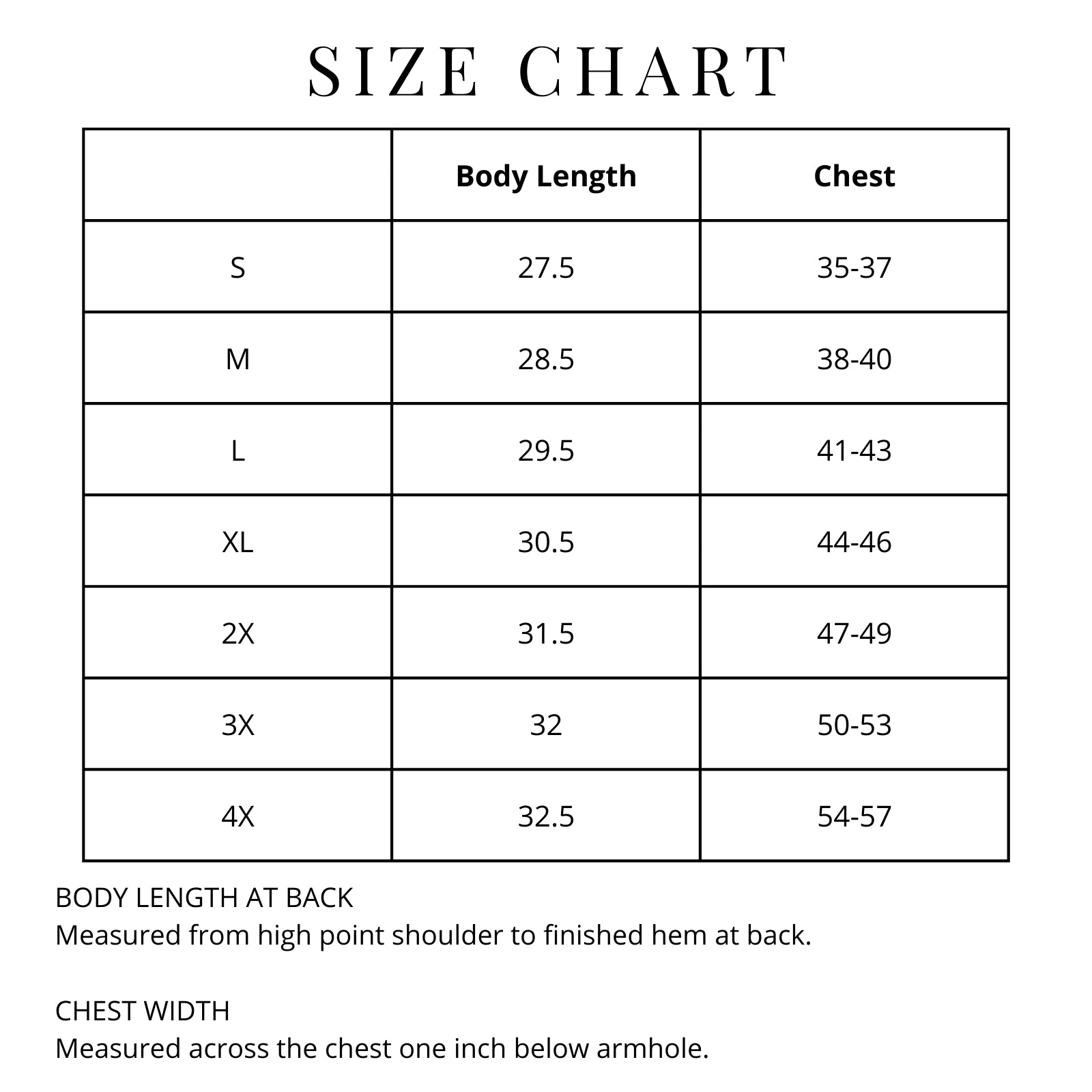 Size chart of "Sons of Liberty" 1776 Fleece vest from The History List store