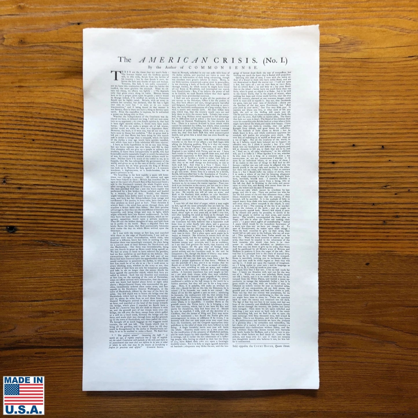 "The American Crisis" by Thomas Paine - "These are the times that try men’s souls" - Broadside printed in Boston from The History List store