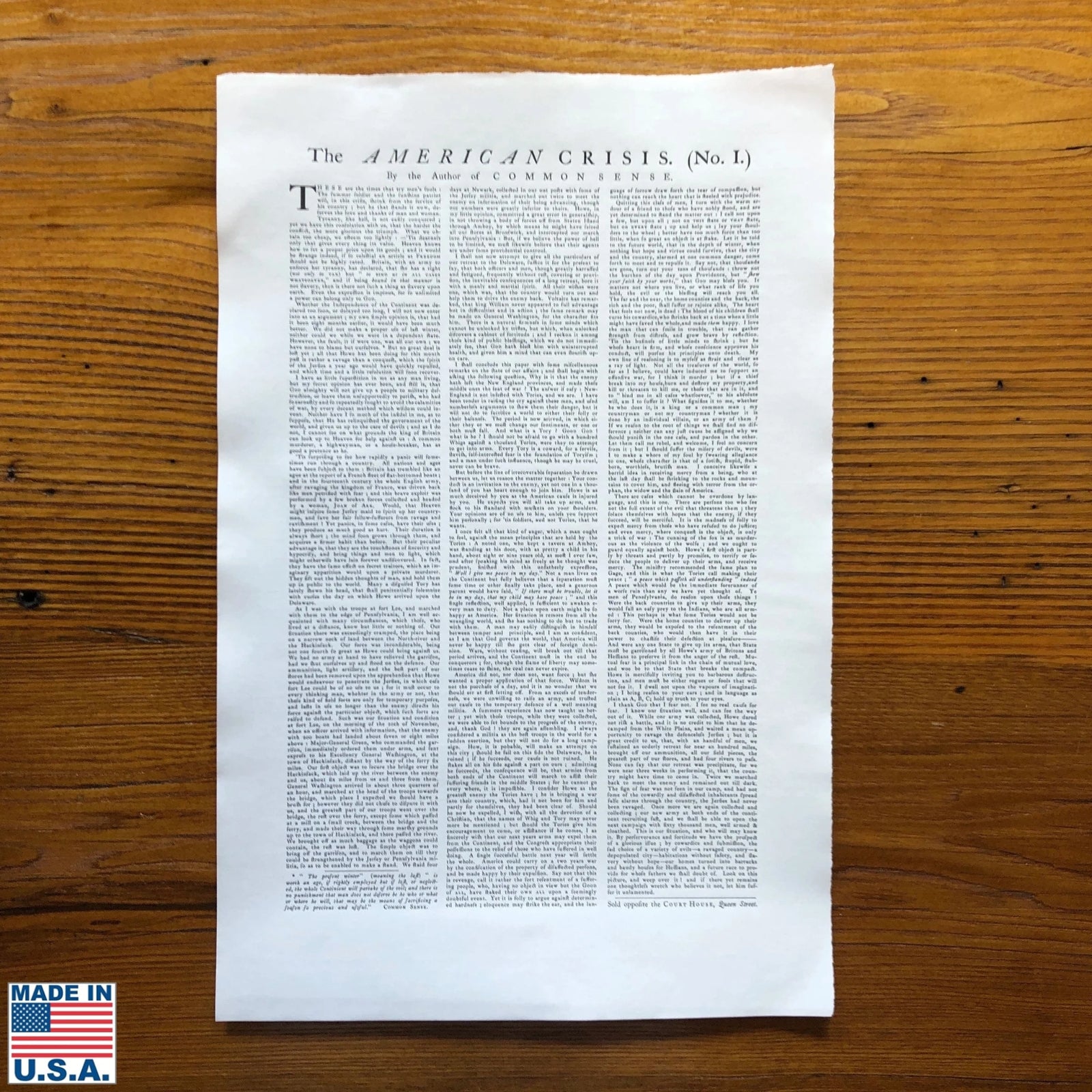 "The American Crisis" by Thomas Paine - "These are the times that try men’s souls" - Broadside printed in Boston from The History List store
