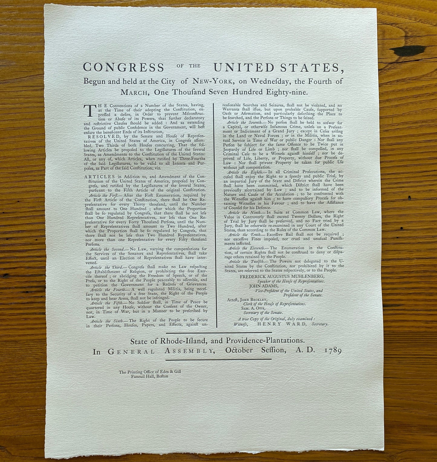 Reproduction of the Bill of Rights from The History List store