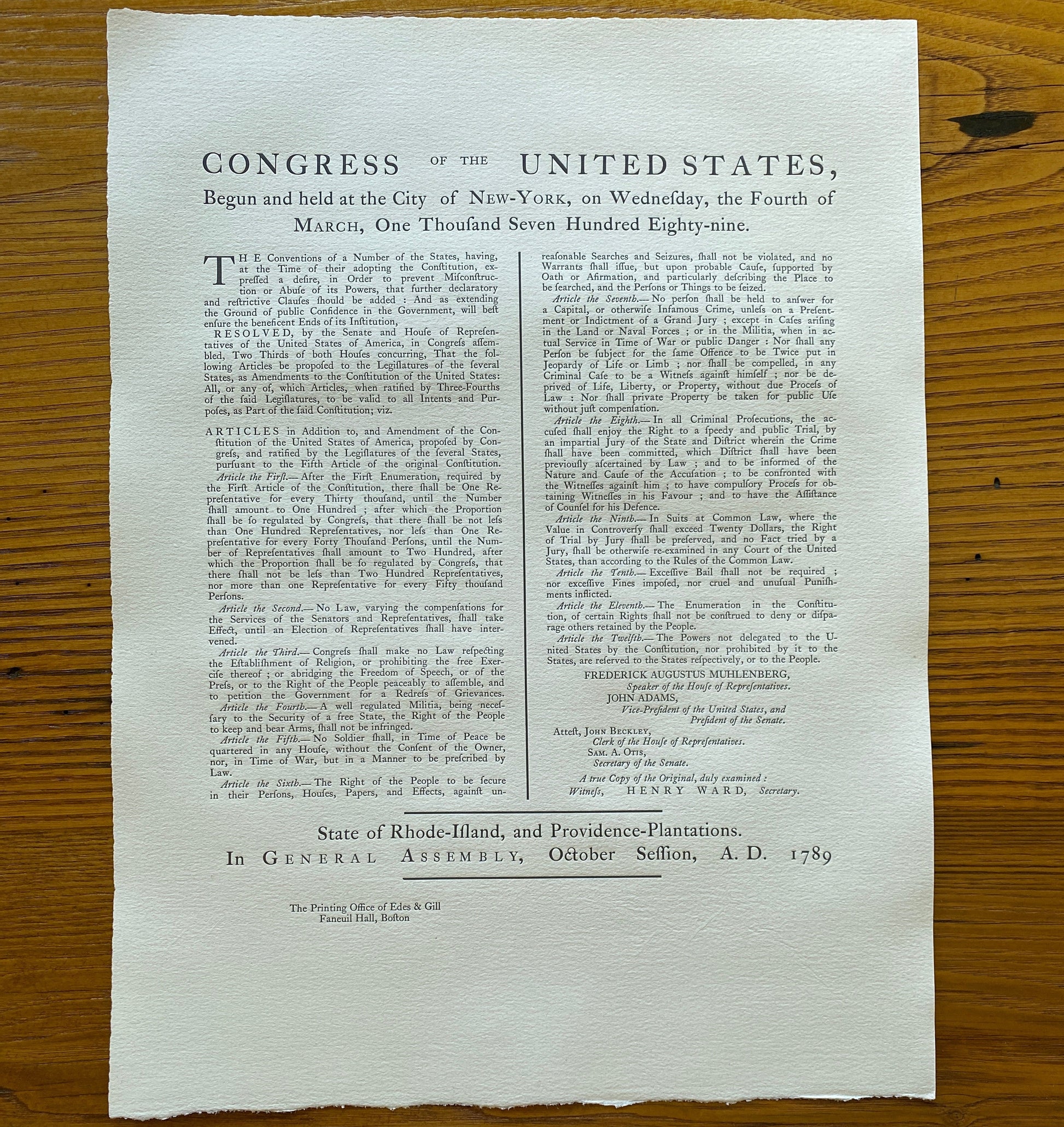Reproduction of the Bill of Rights from The History List store