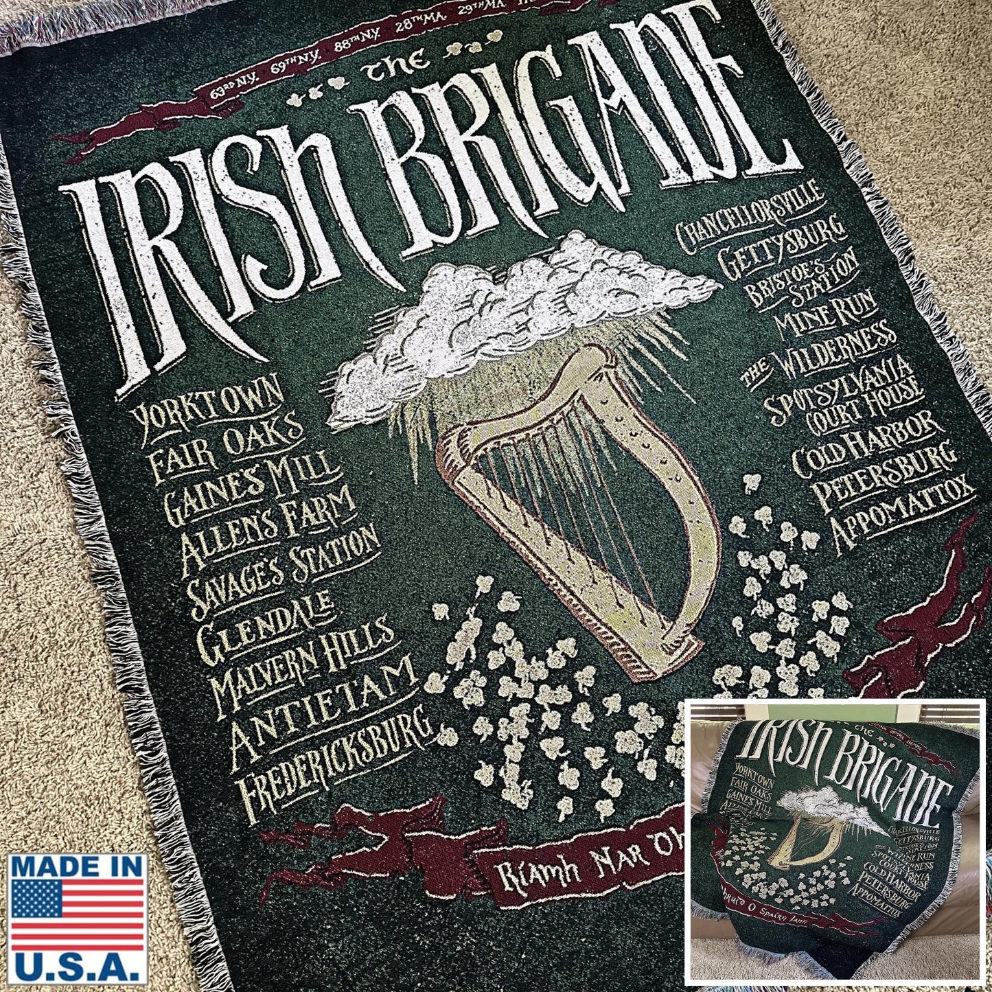 The Civil War "Irish Brigade" woven blanket — Made in America from The History List store