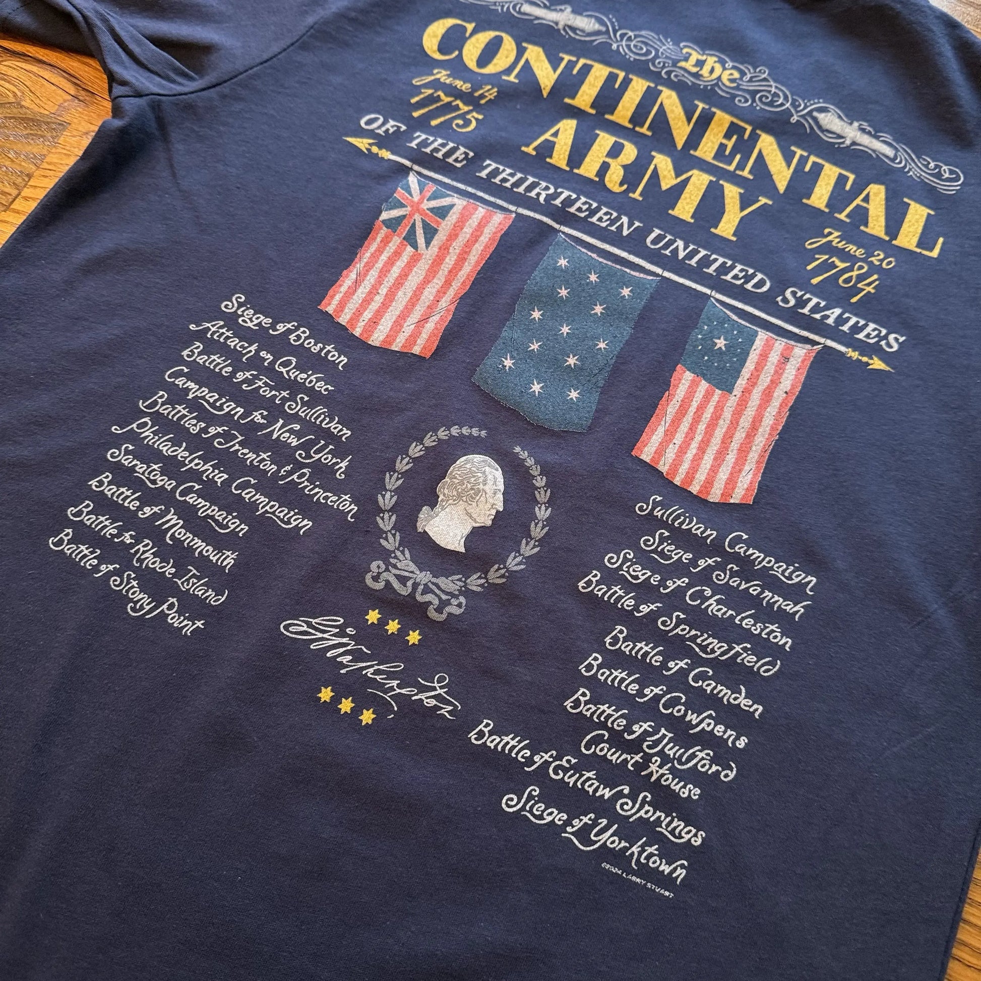 Close-up of back of "The Continental Army" Made in America Shirt from The History List store