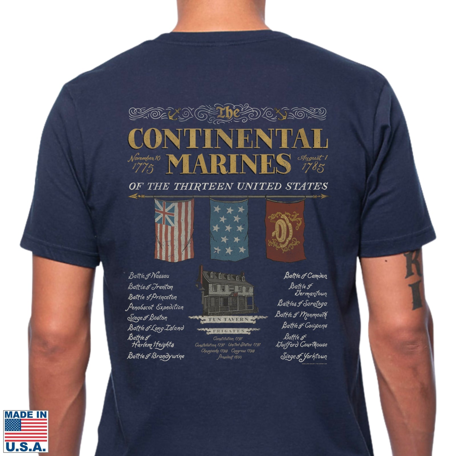 Back of "The Continental Marines" Made in America Shirt from The History List store