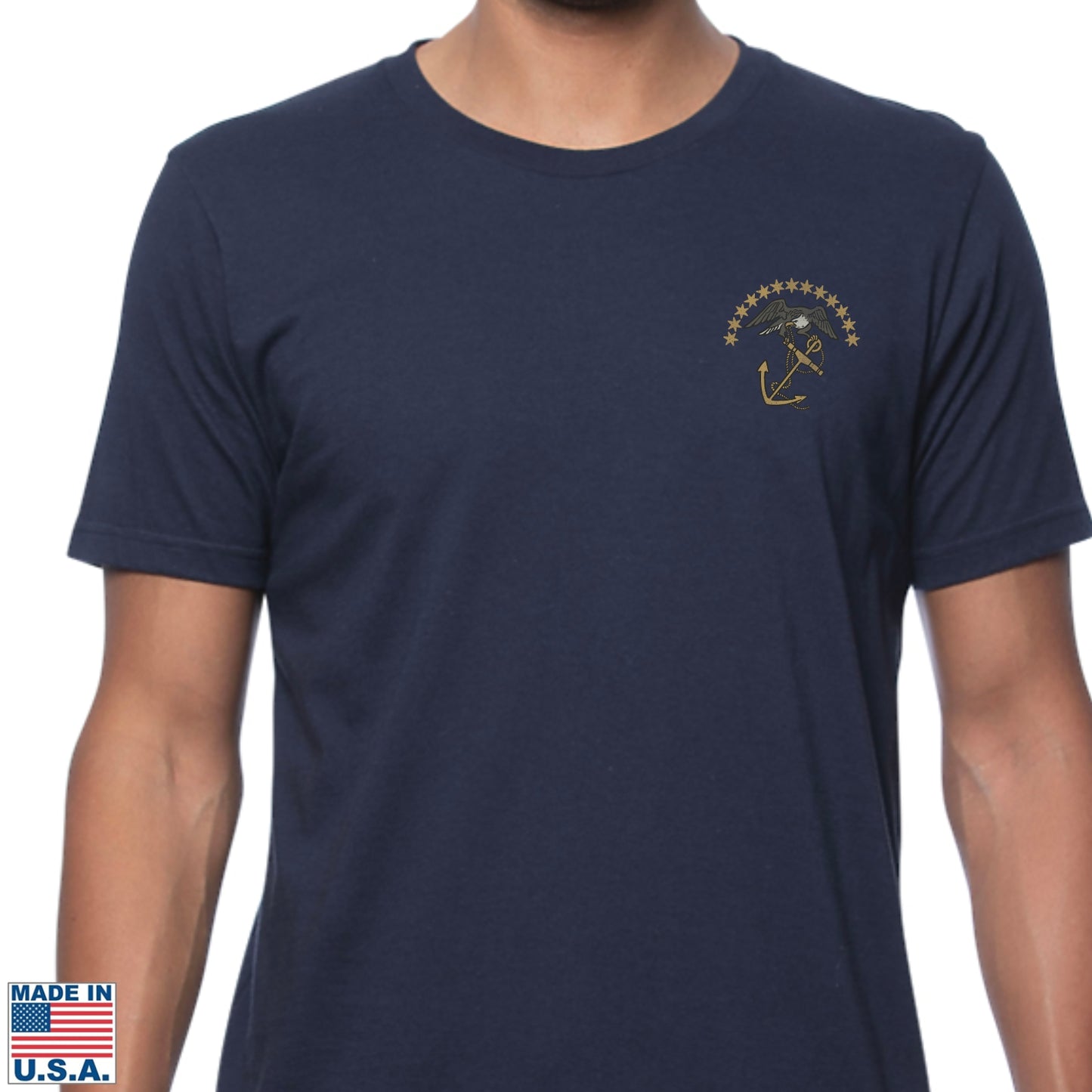 Front view of "The Continental Marines" Made in America Shirt in Navy Blue from The History List Store.
