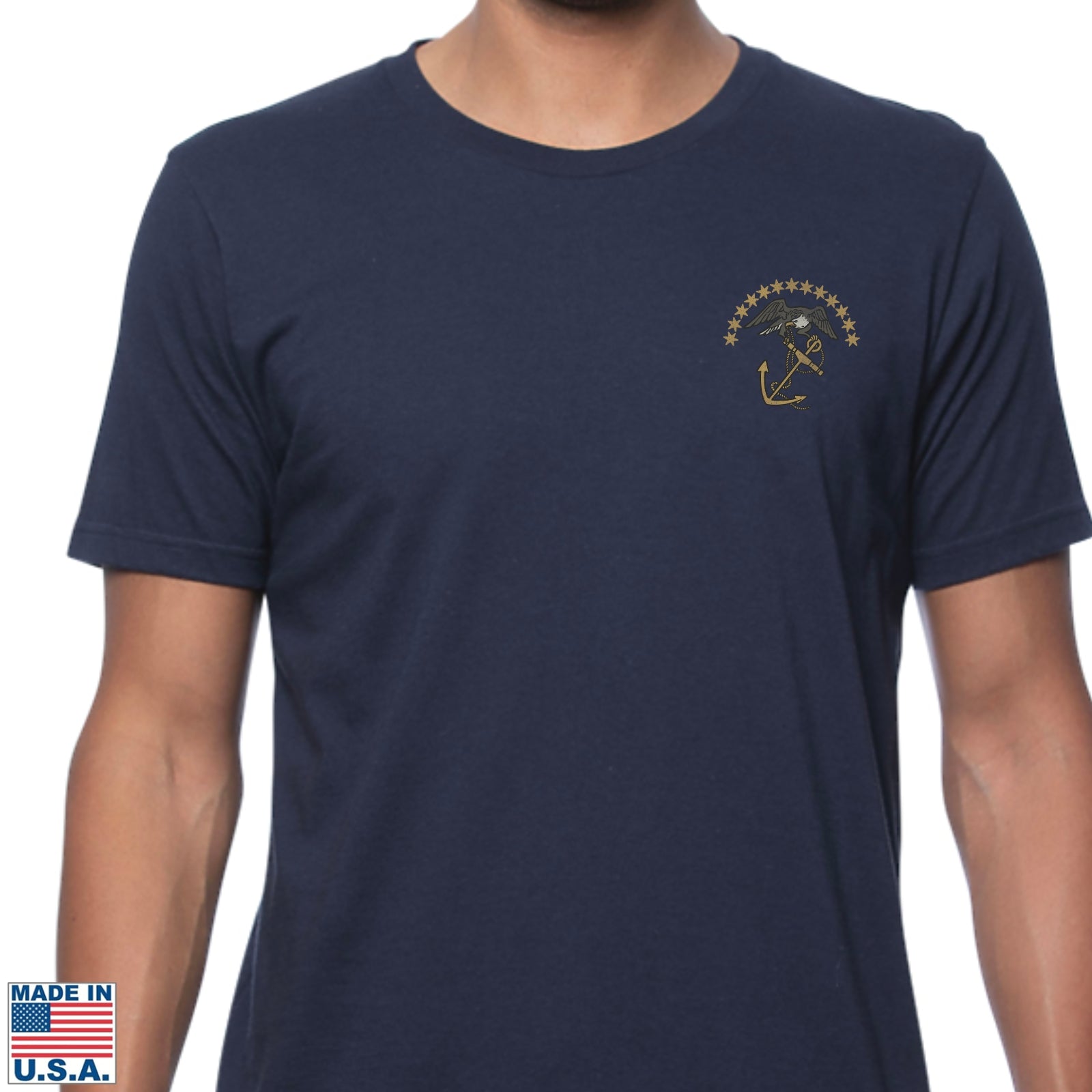 Front view of "The Continental Marines" Made in America Shirt in Navy Blue from The History List Store.