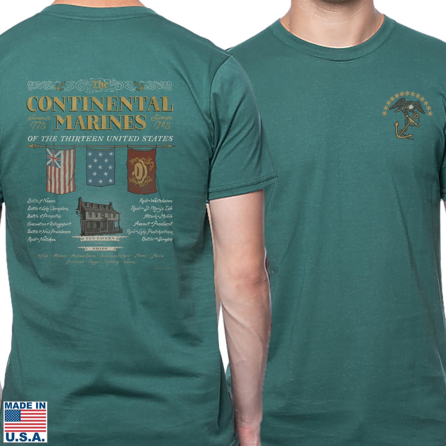 "The Continental Marines" Made in America Shirt in Forest Green from The History List Store.