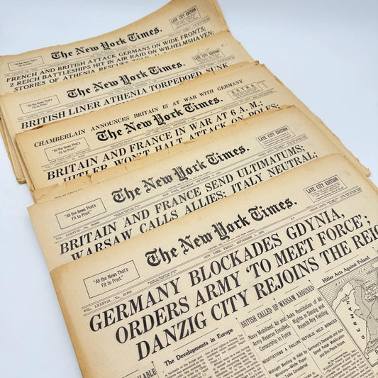 The first five days of WWII in the The New York Times — September 1 - 5, 1939 — Offered individually