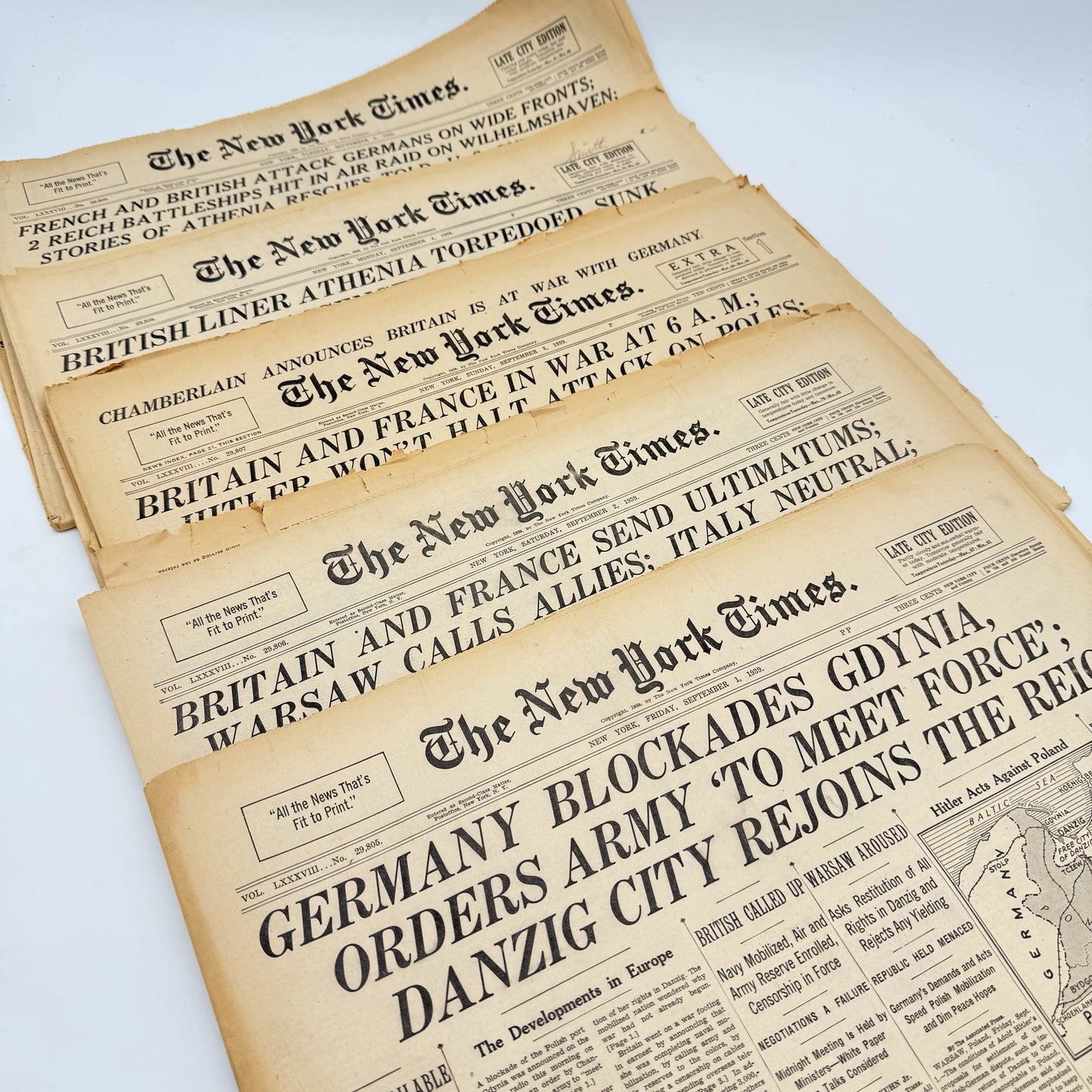 The first five days of WWII in the The New York Times — September 1 - 5, 1939 — Offered individually