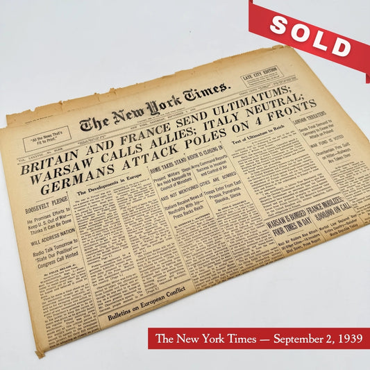 The first five days of WWII in the The New York Times — September 1 - 5, 1939 — Offered individually