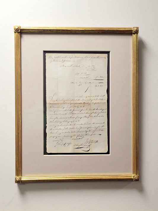 Document signed by Thomas Jefferson for the import duty on his famous Louis Chantrot Obelisk Clock