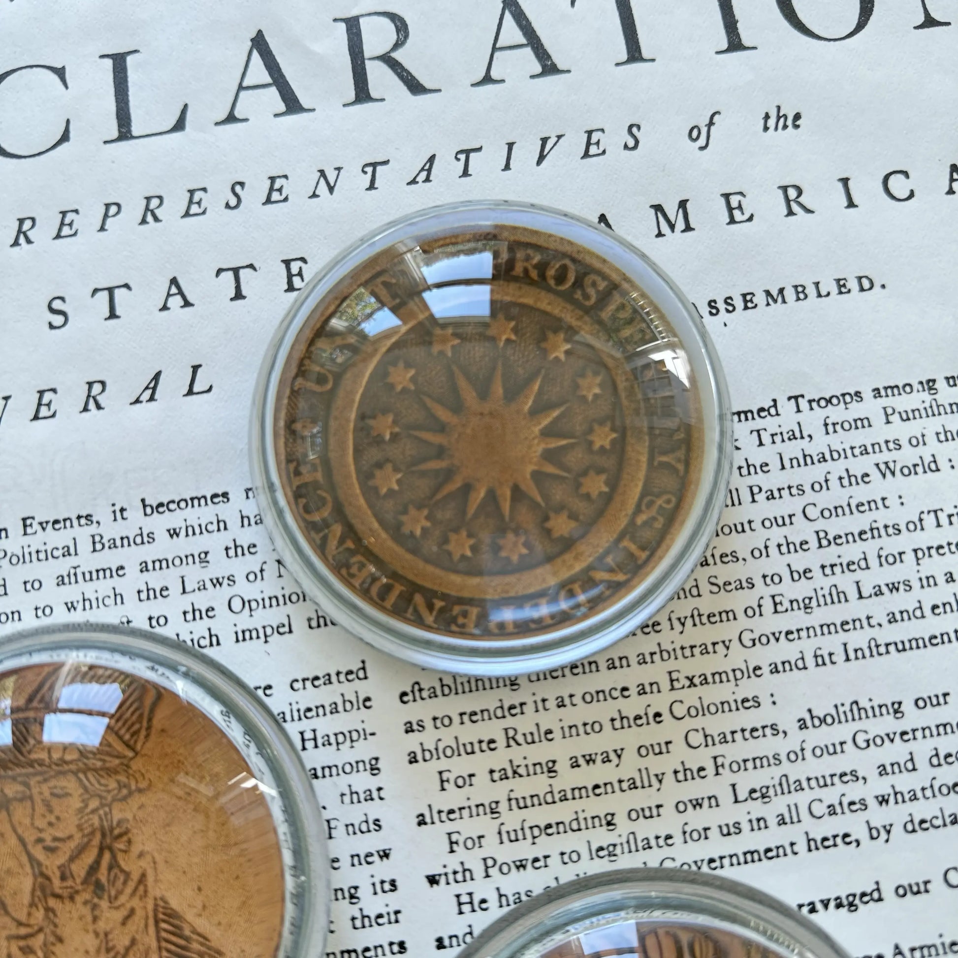 Unity, Prosperity and Independence  design in the Washington Inaugural Button Glass Paperweights — Four designs — All Made in America from The History List store