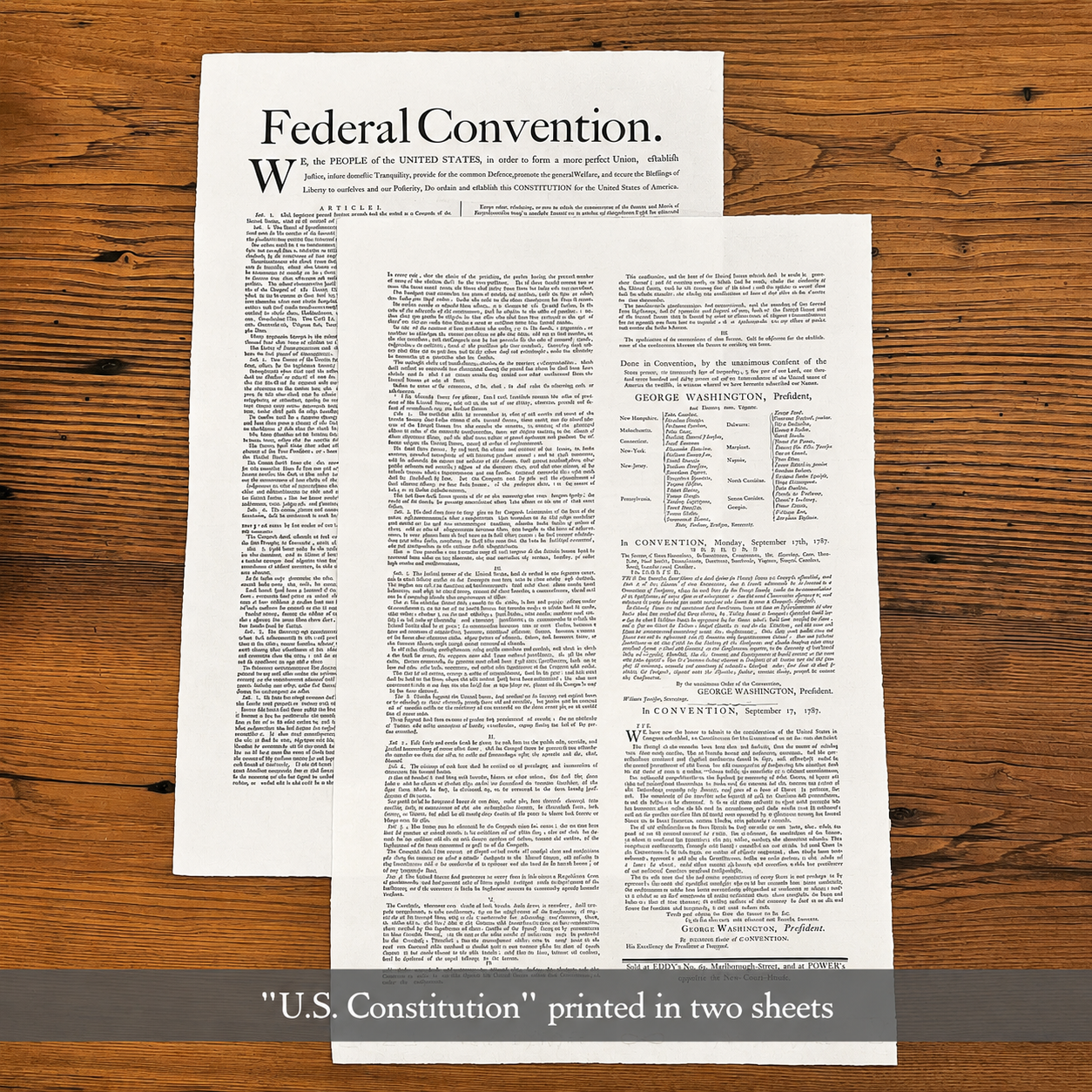 "United States Constitution" from the Printing Office of Edes & Gill in Boston - Pre-ratification, with letter from George Washington