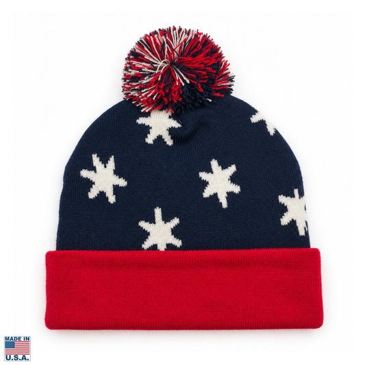 "Victory or Death" with Washington's HQ Flag Knit Pom Cap — Made in America
