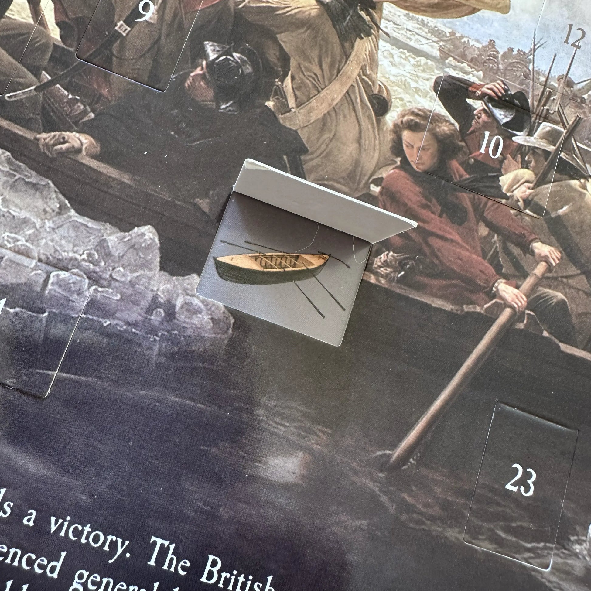Boat behind window of "Washington Crossing the Delaware" Advent Calendar — With mailing envelope from The History List store