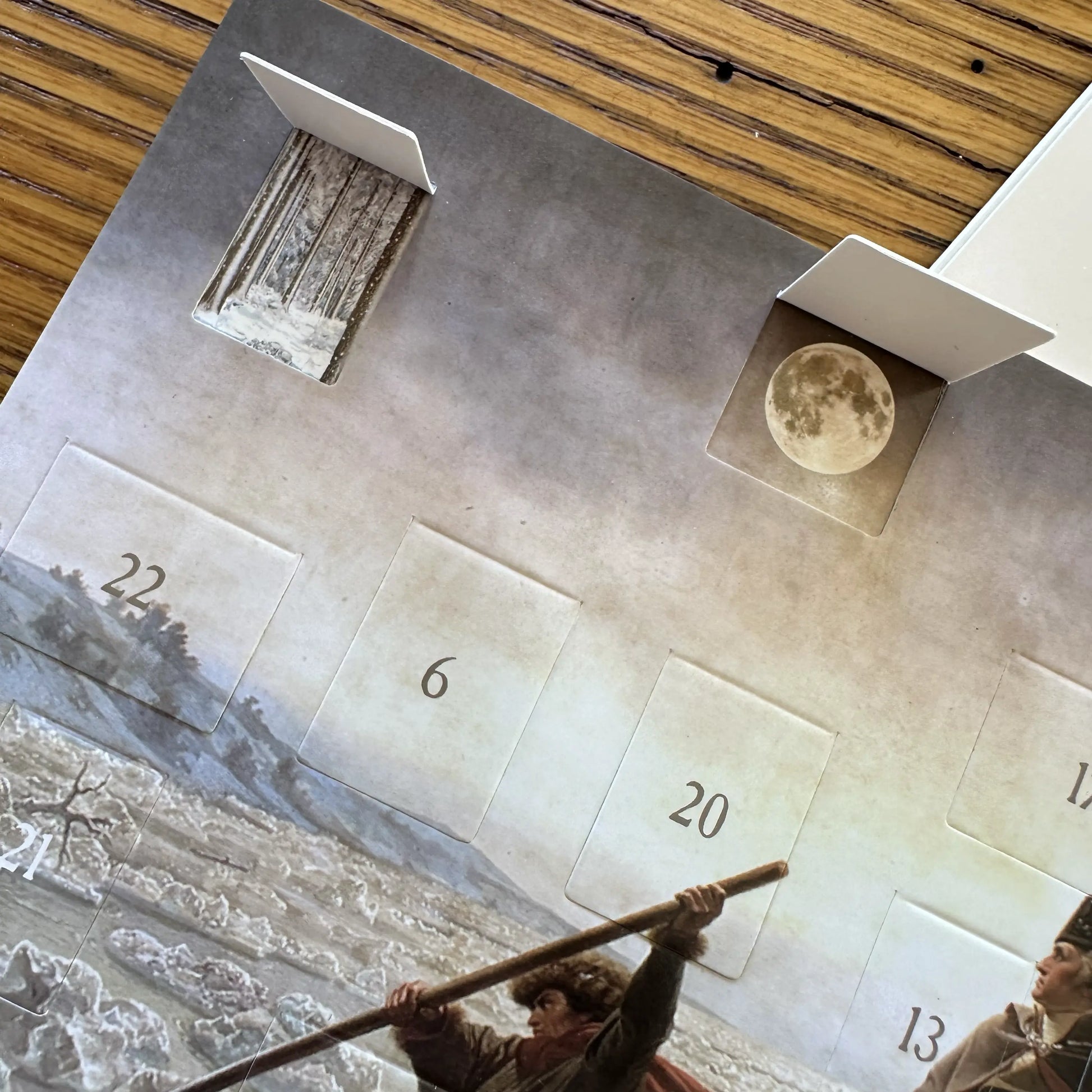 Moon behind window of "Washington Crossing the Delaware" Advent Calendar — With mailing envelope from The History List store