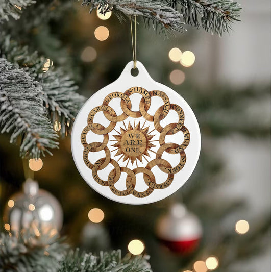 1776 “We are one” Porcelain Ornament with the Chain of States design from The History List store
