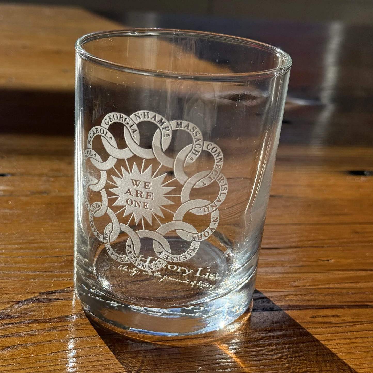 We are one Rocks glass and cork coaster Made in America The