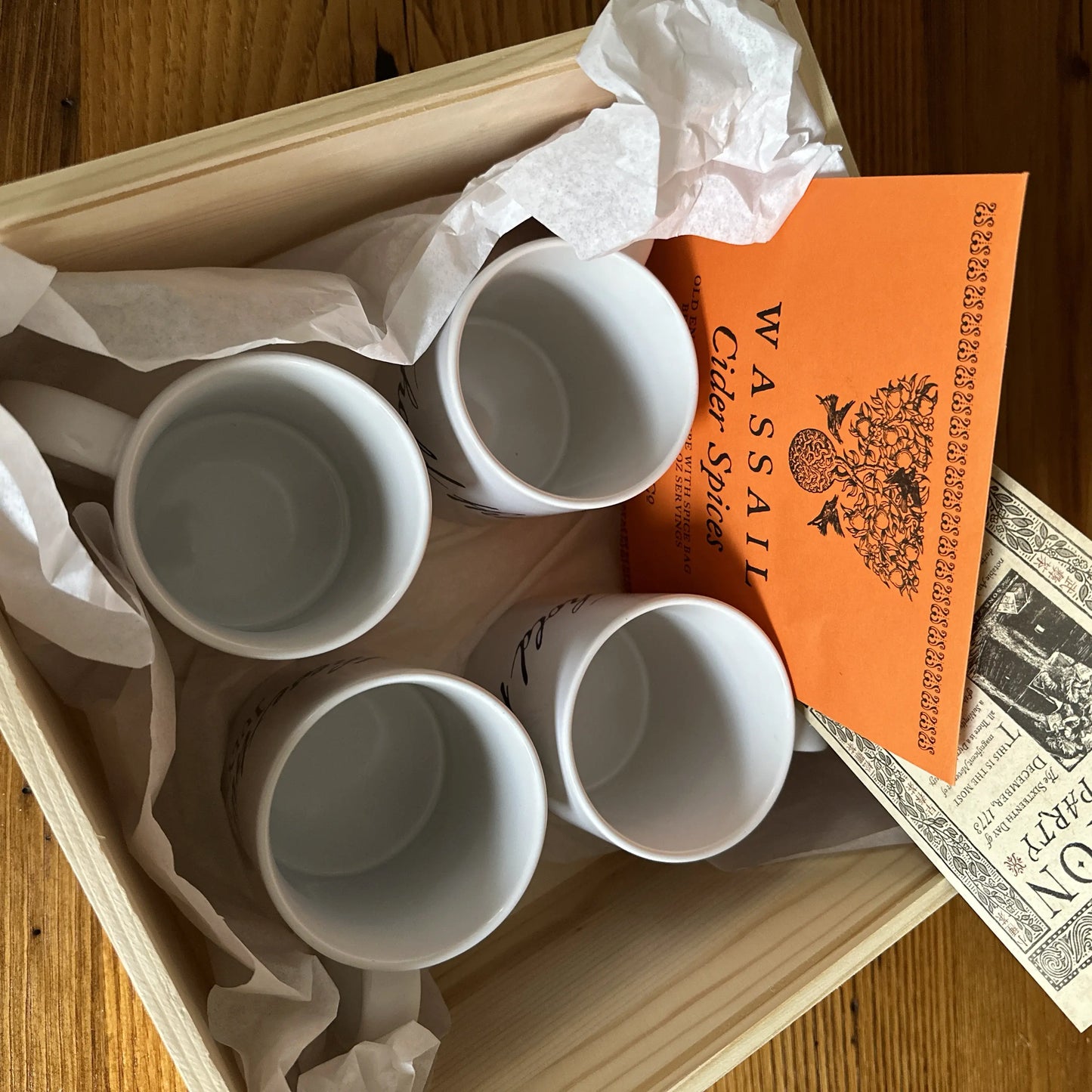 Contents of Boxed set with "We hold these truths - July 4, 1776" Mugs and Wassail Tea from The History List store