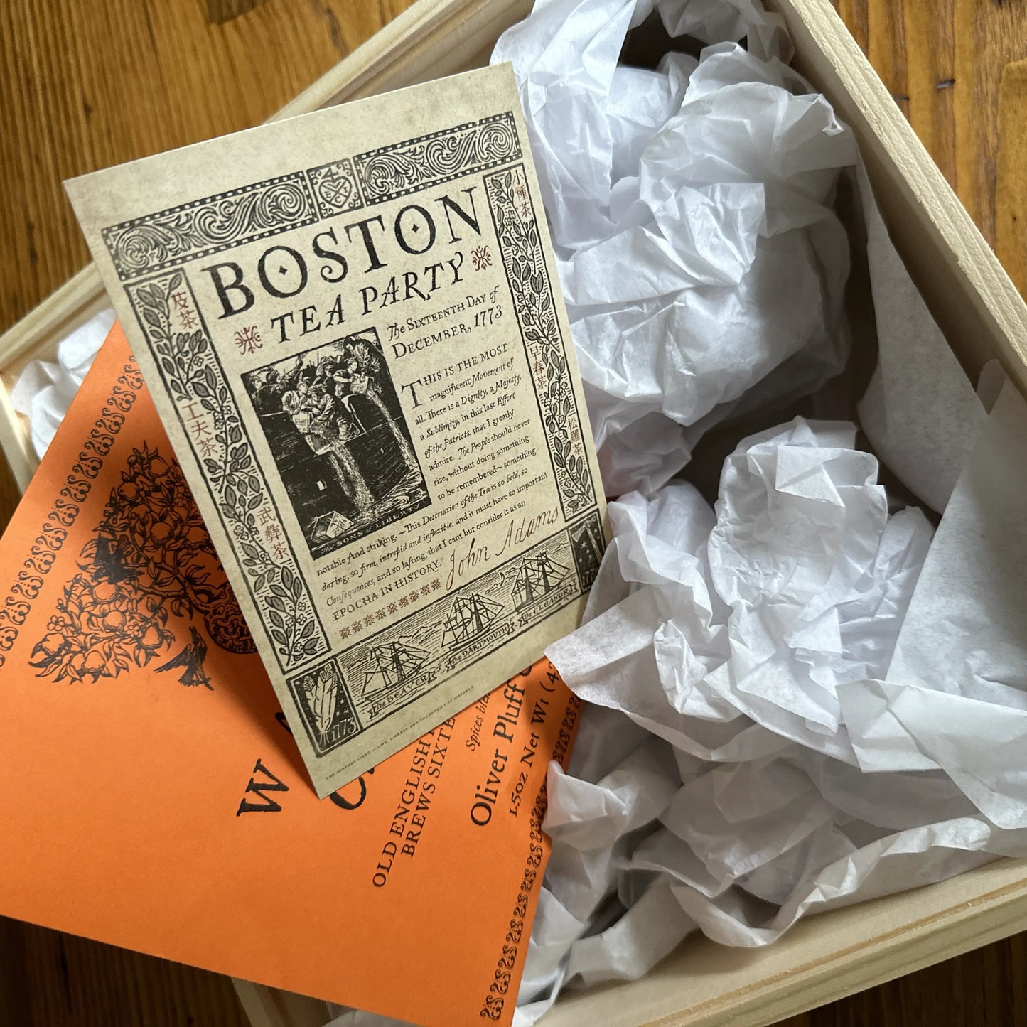 Packed contents of Boxed set with "We hold these truths - July 4, 1776" Mugs and Wassail Tea from The History List store
