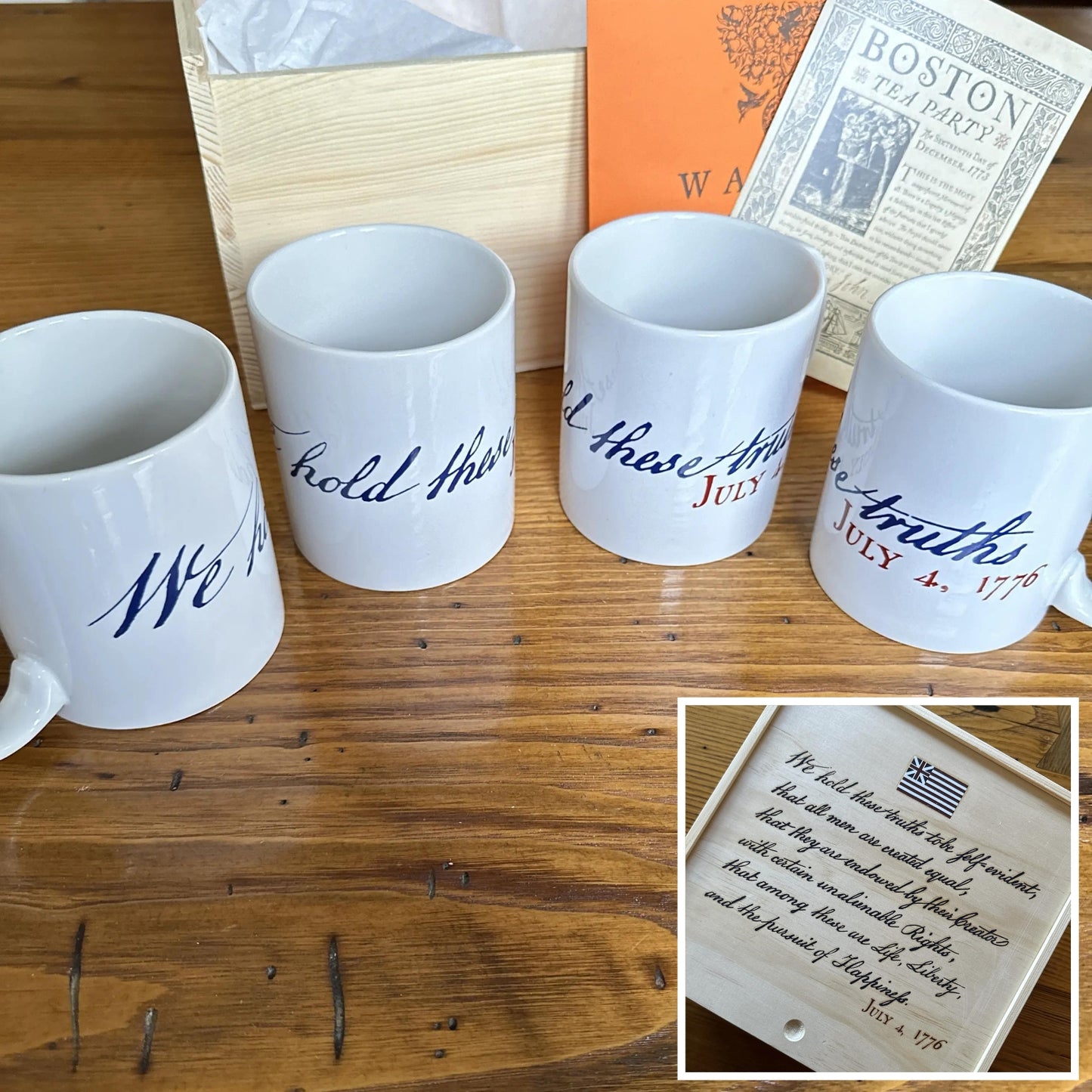 Boxed set with "We hold these truths - July 4, 1776" Mugs and Wassail Tea from The History List store
