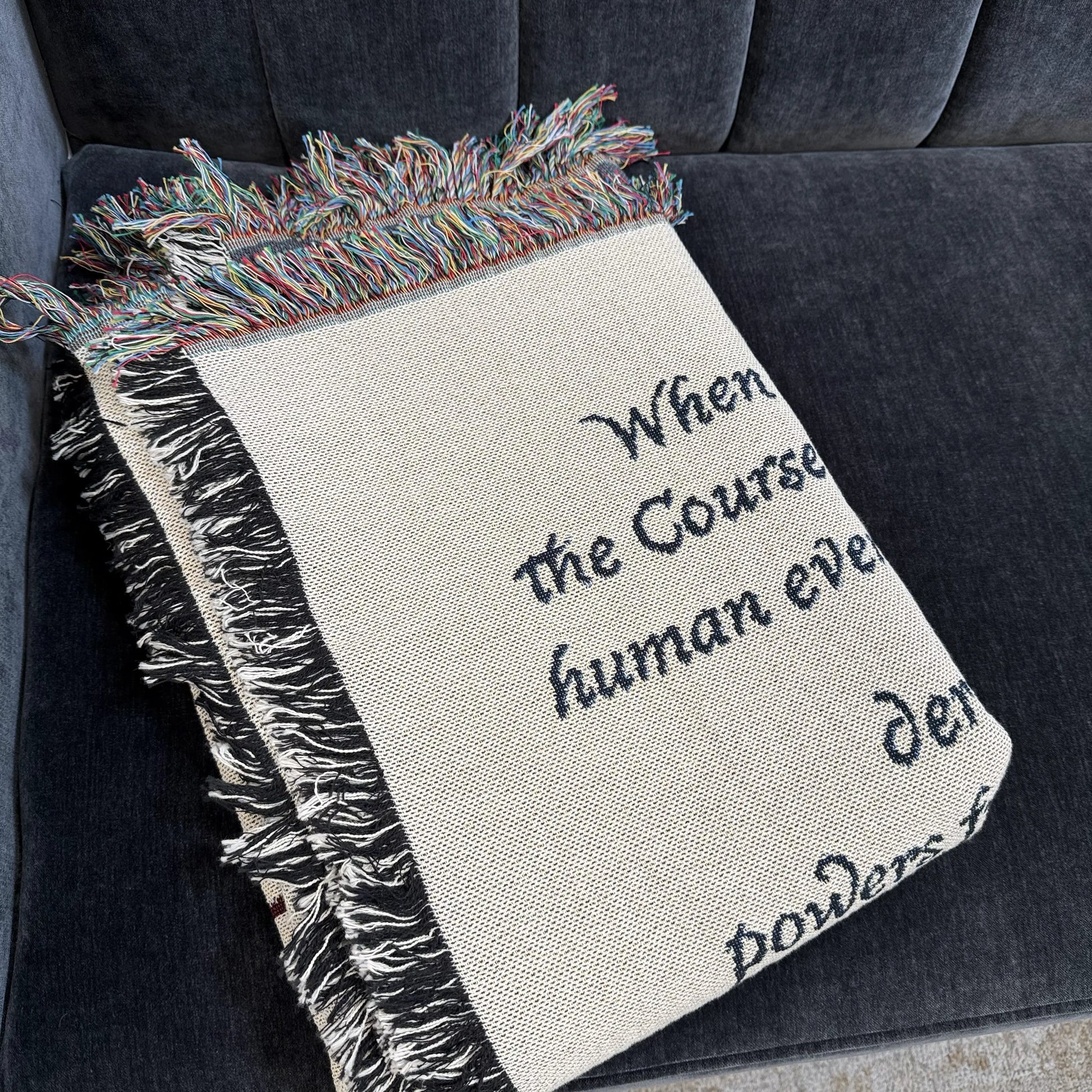 "We hold these truths" Declaration of Independence Made in America woven blanket from The History List store when folded