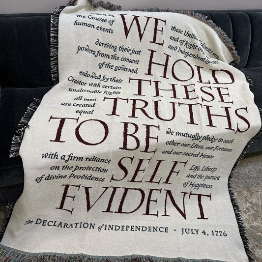 "We hold these truths" Declaration of Independence Made in America woven blanket from The History List store