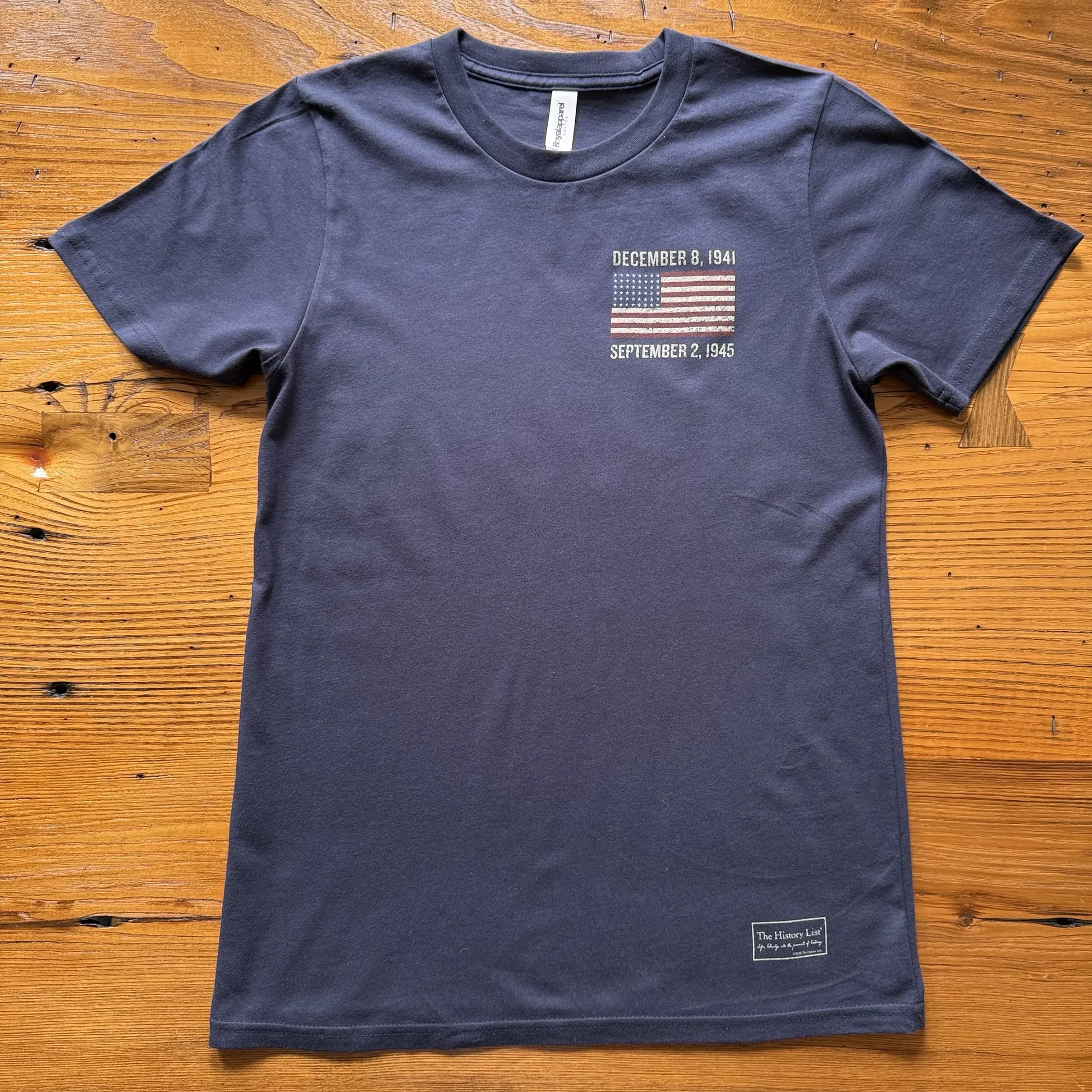 Front of the WWII Victory 80th Anniversary Made in America Shirt from the History List Store.