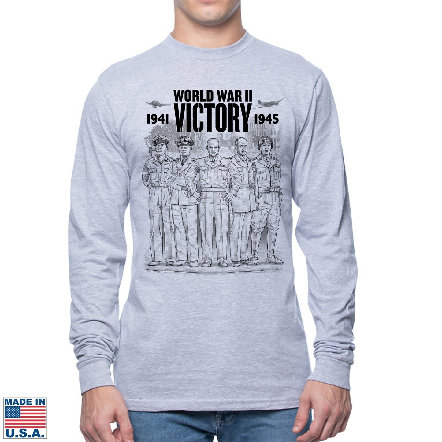 WWII Victory Five American Commanders Long-sleeved Shirt  —  Made in America