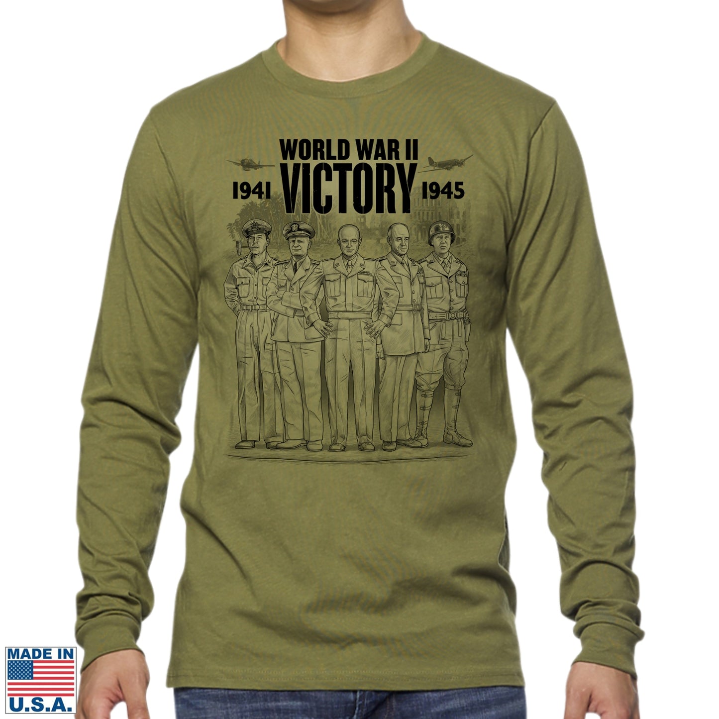 WWII Victory Five American Commanders Long-sleeved Shirt  —  Made in America