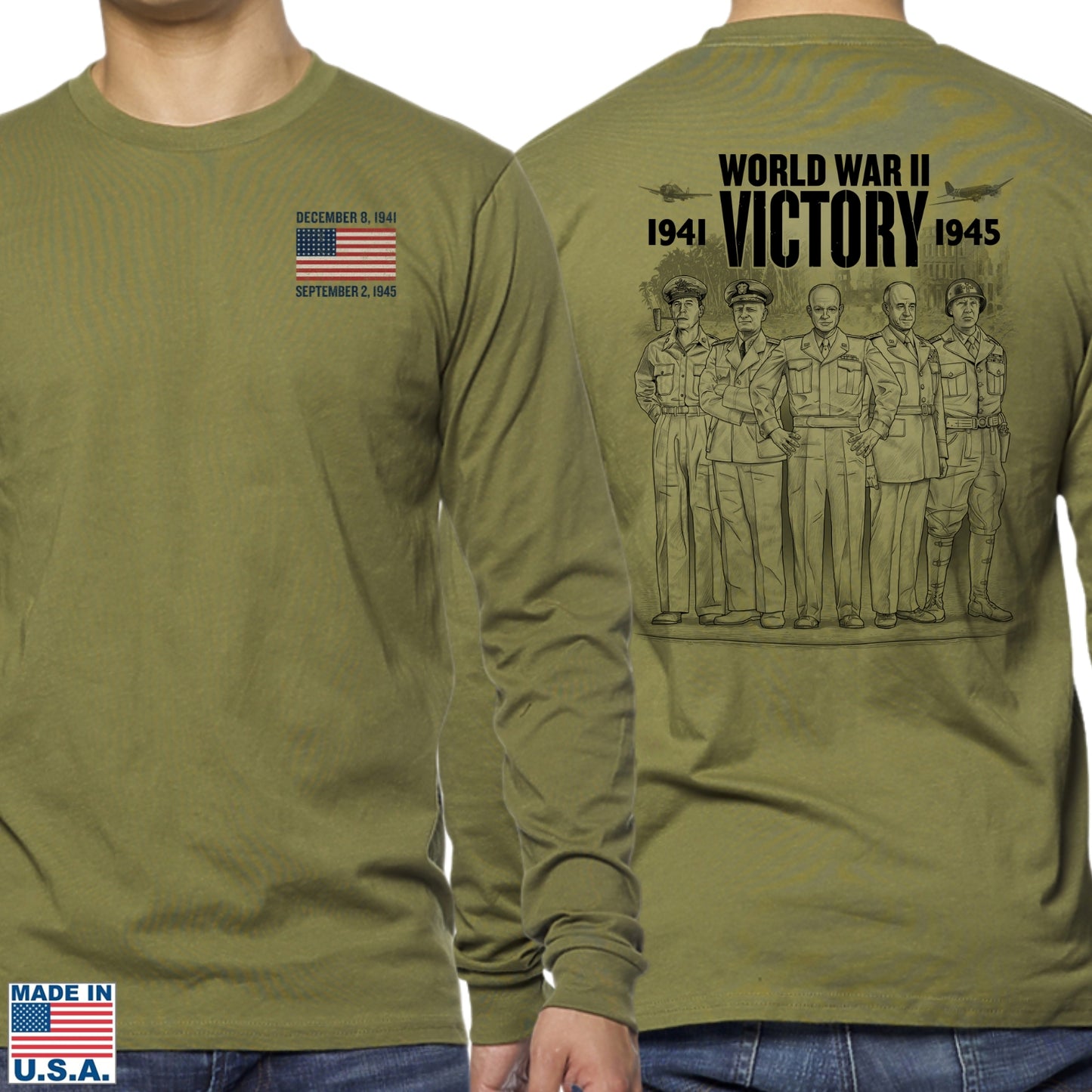 WWII Victory Five American Commanders Long-sleeved Shirt  —  Made in America