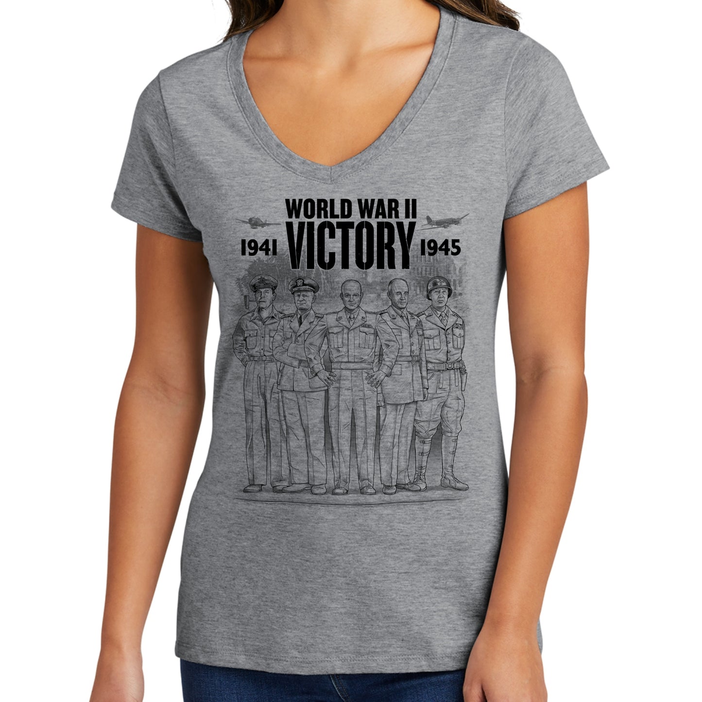 WWII Victory Five American Commanders Women's v-neck shirt