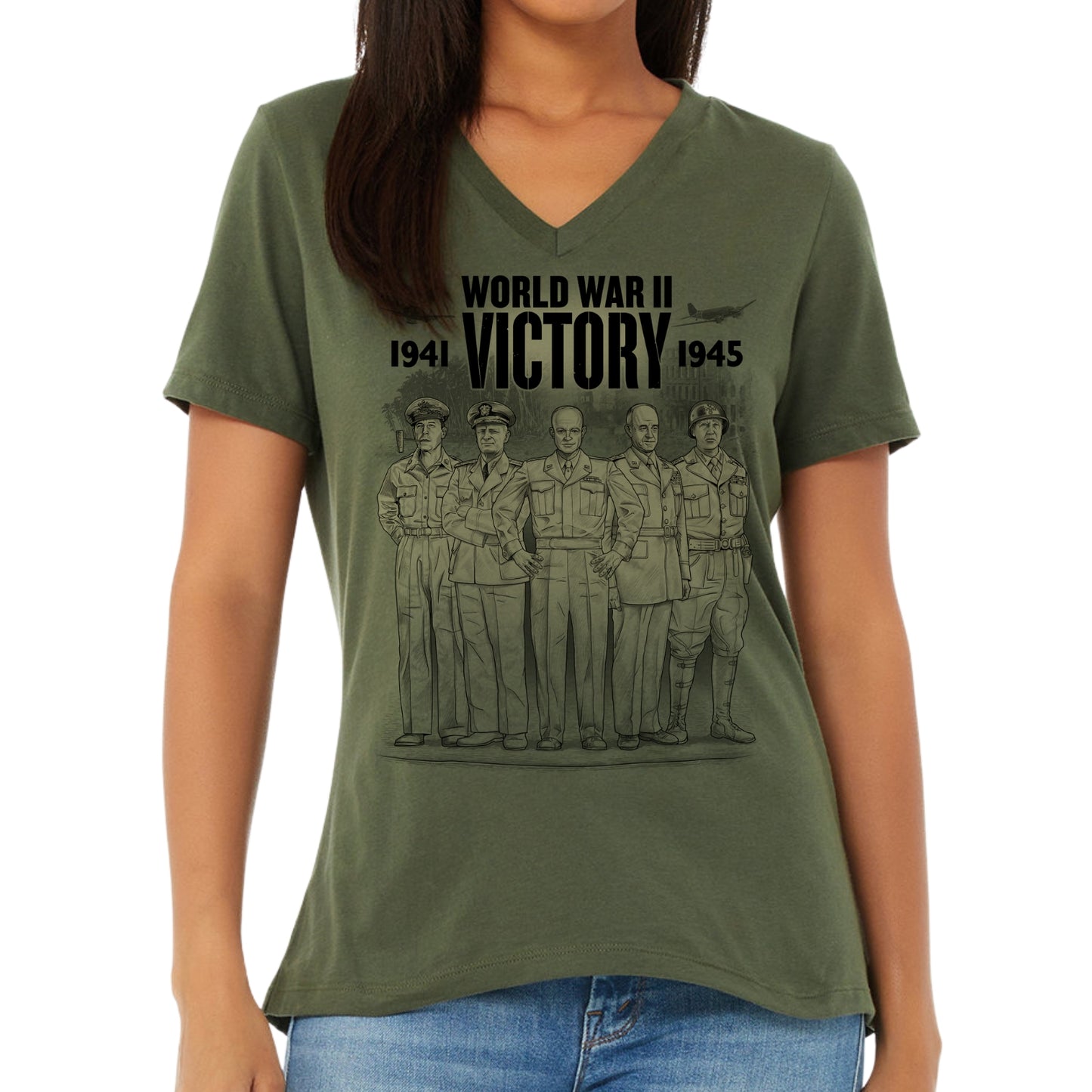 WWII Victory Five American Commanders Women's v-neck shirt