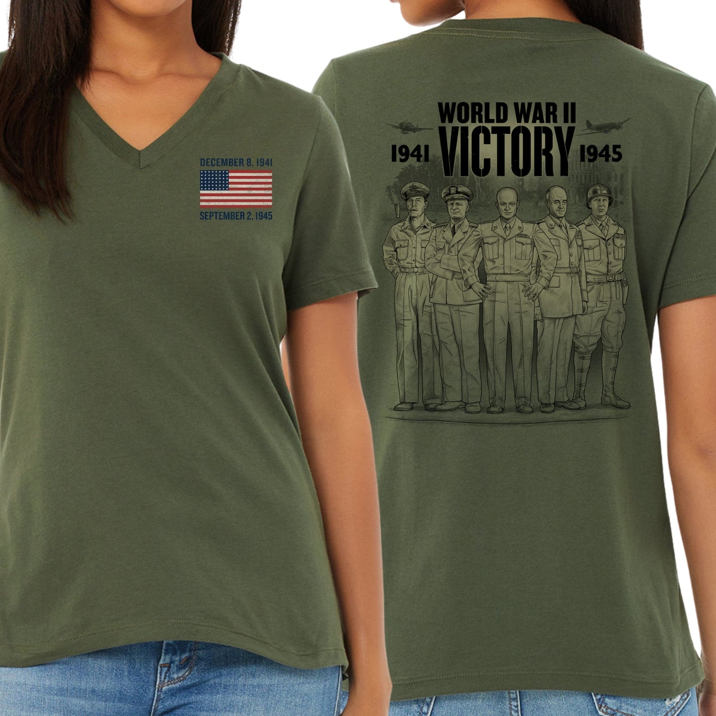 WWII Victory Five American Commanders Women's v-neck shirt