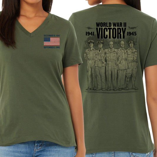 WWII Victory Five American Commanders Women's v-neck shirt