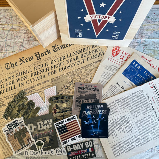 Victory in World War II Gift Box — Standard only or Deluxe box with historic newspaper, escape map, more