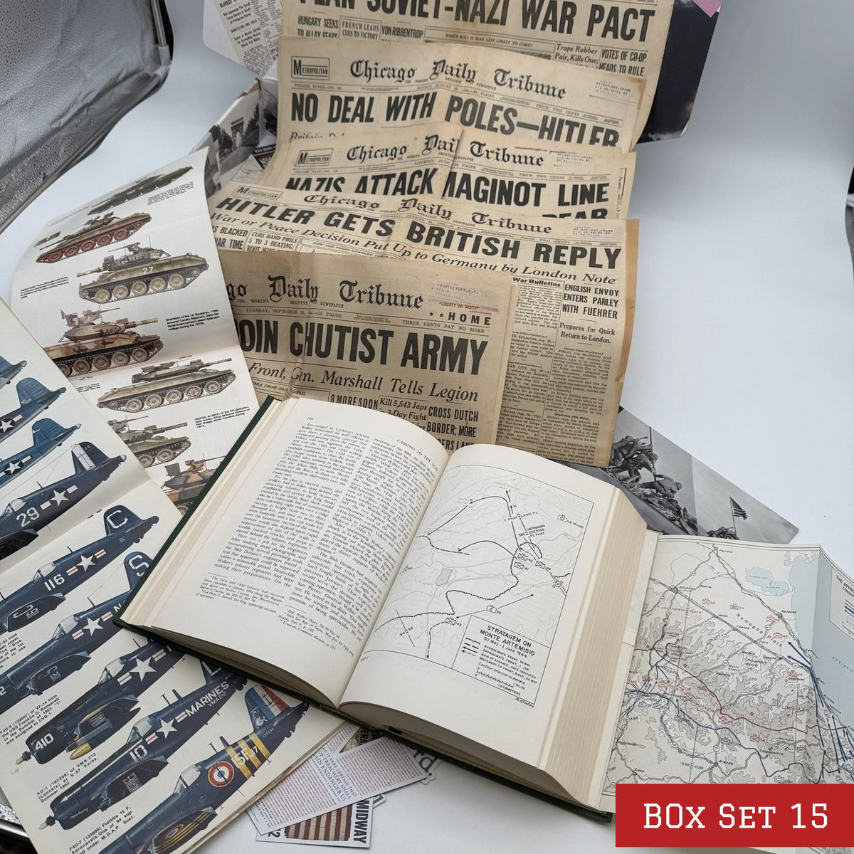 World War II History Box with Publications and Front Pages — Made in America
