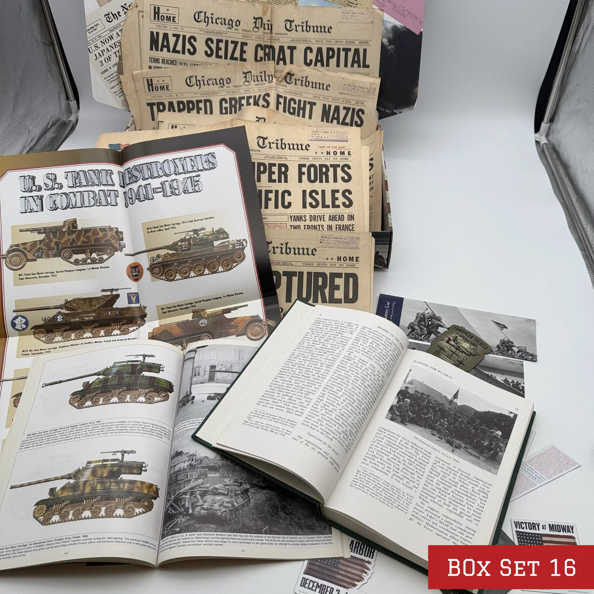 World War II History Box with Publications and Front Pages — Made in America