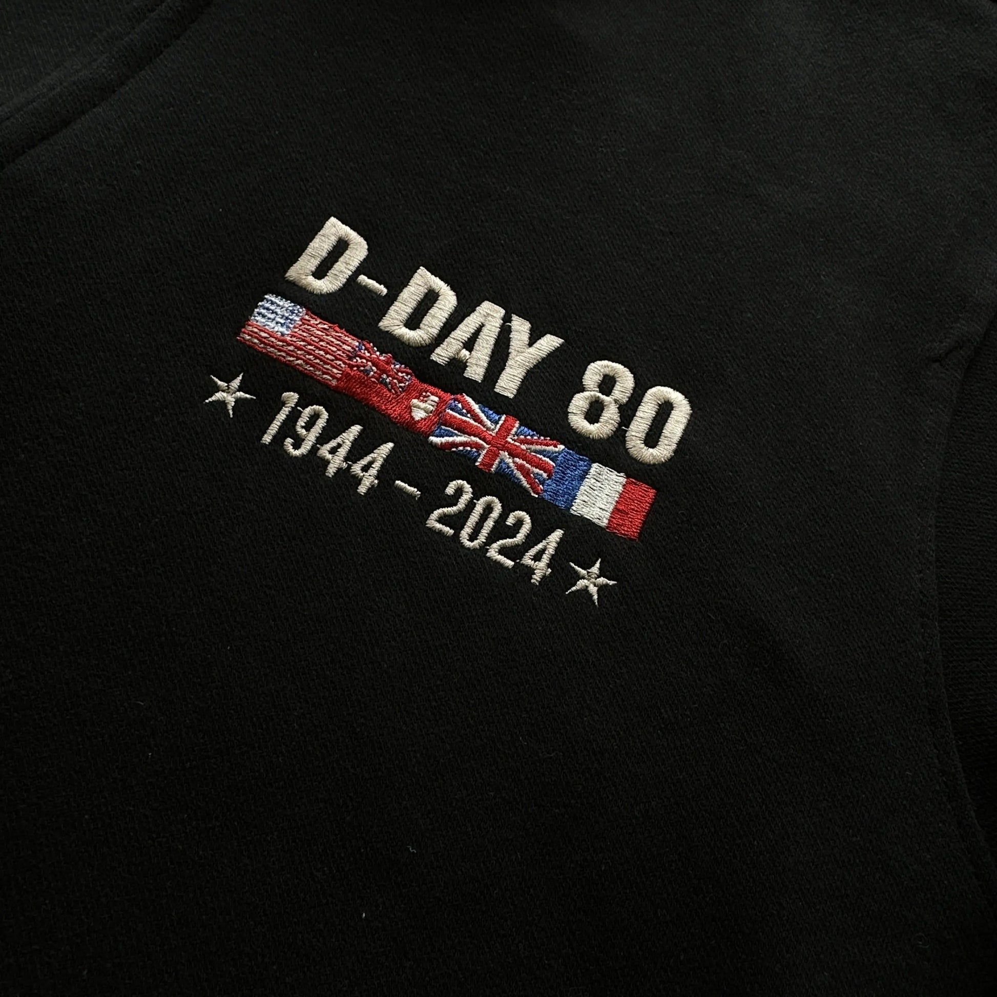 Close-up of the D-Day 80th Anniversary Embroidered Jacket with free personalization from The History List Store.