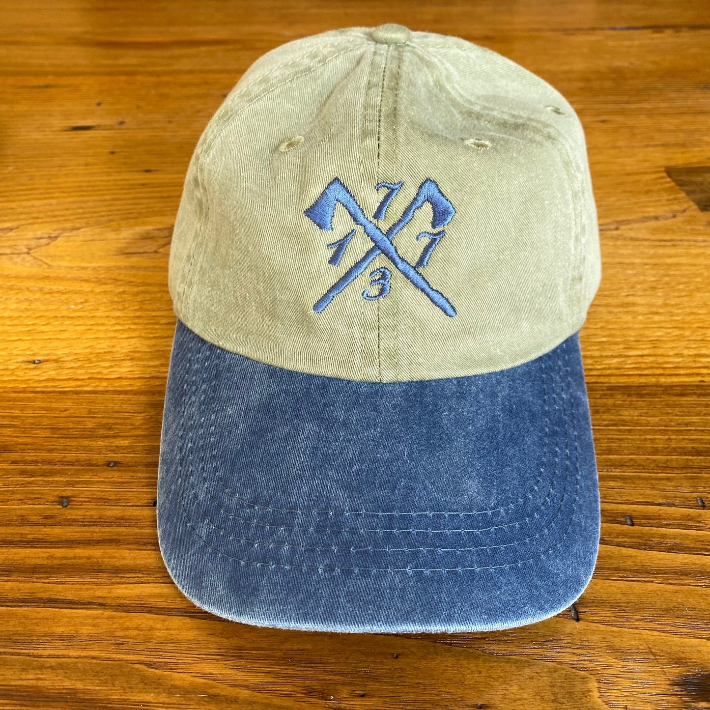 Embroidered "1773" Boston Tea Party Two-tone cap - Khaki/Navy from The History List Store.