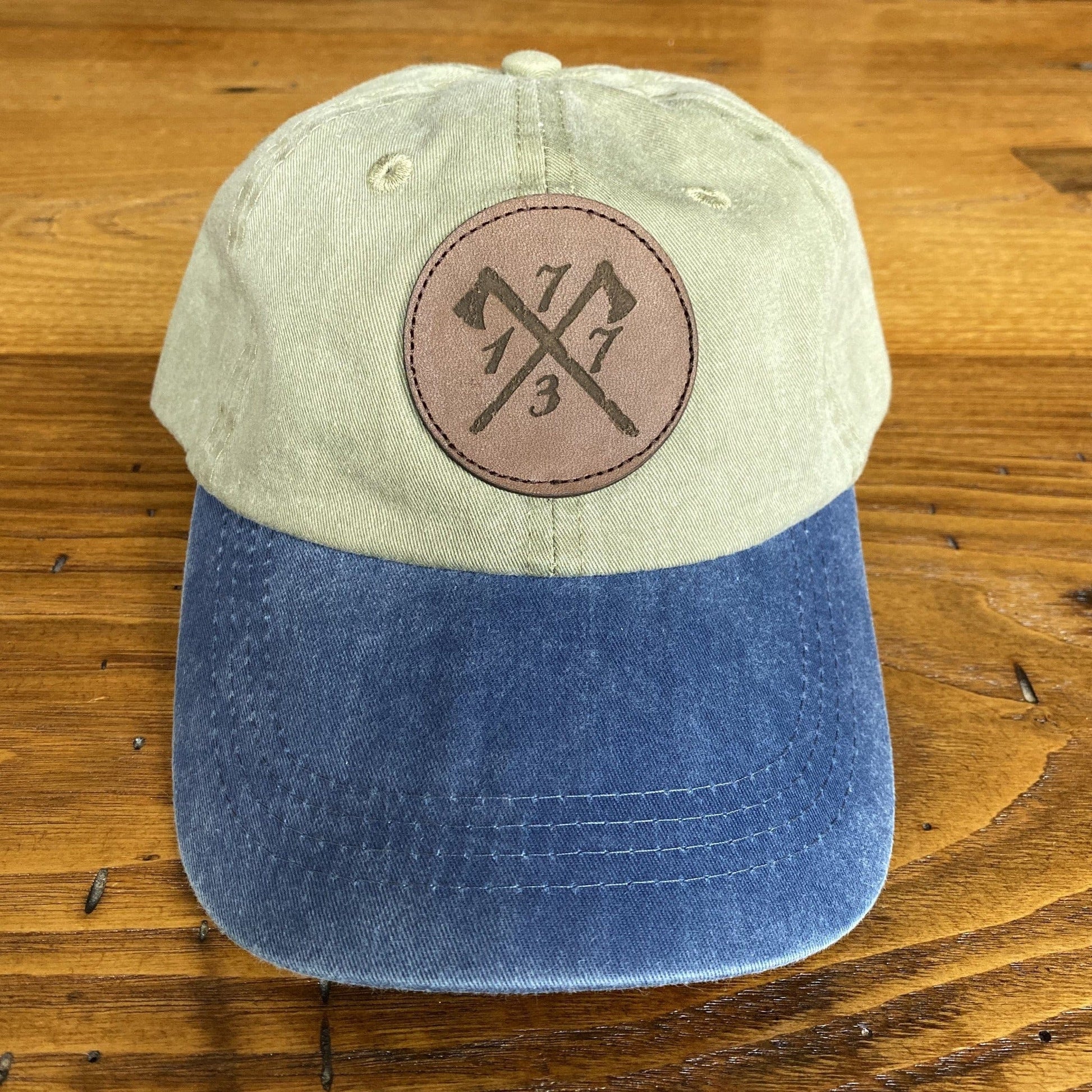 "1773" Boston Tea Party Leather patch cap - Khaki & Navy Blue - For hardcore history folks from The History List store