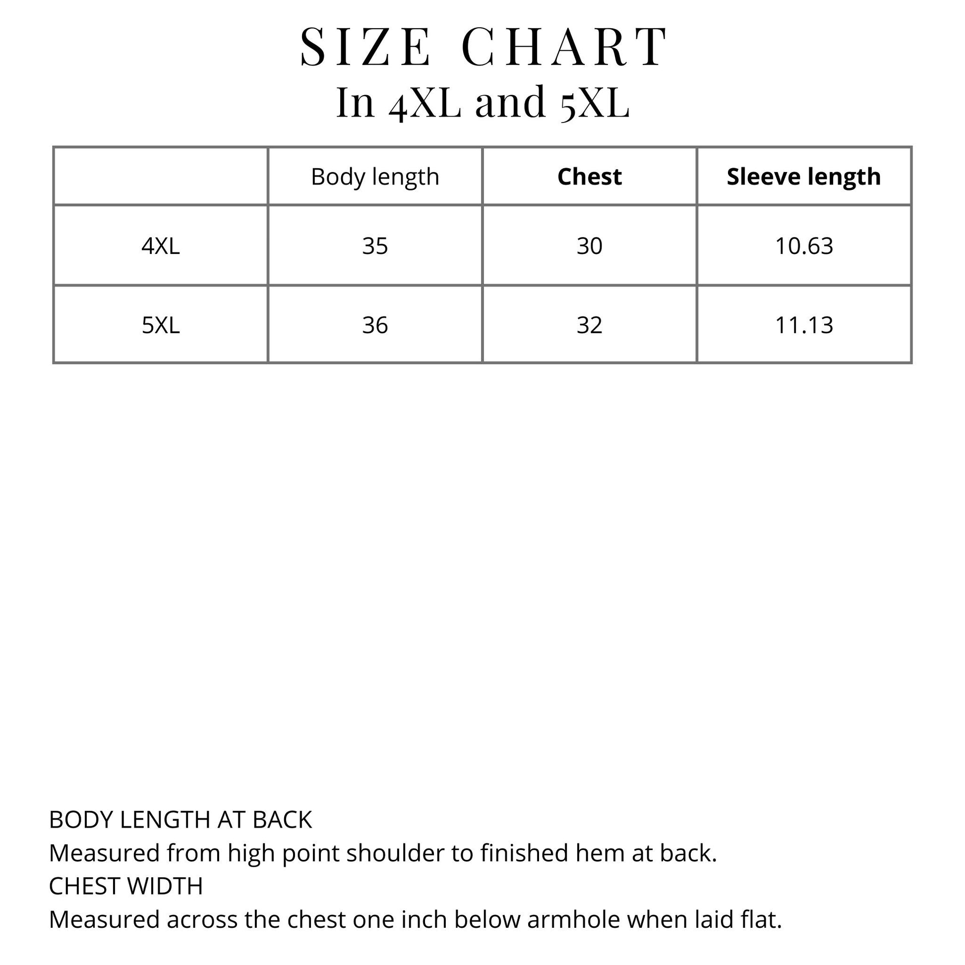 4XL and 5XL size chart for The Battle of the Bulge Shirt from The History List Store