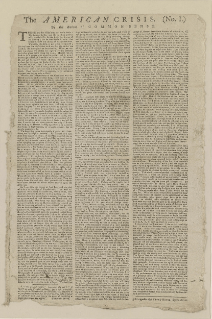 "The American Crisis" by Thomas Paine - "These are the times that try men’s souls" - Broadside printed in Boston from The History List Store