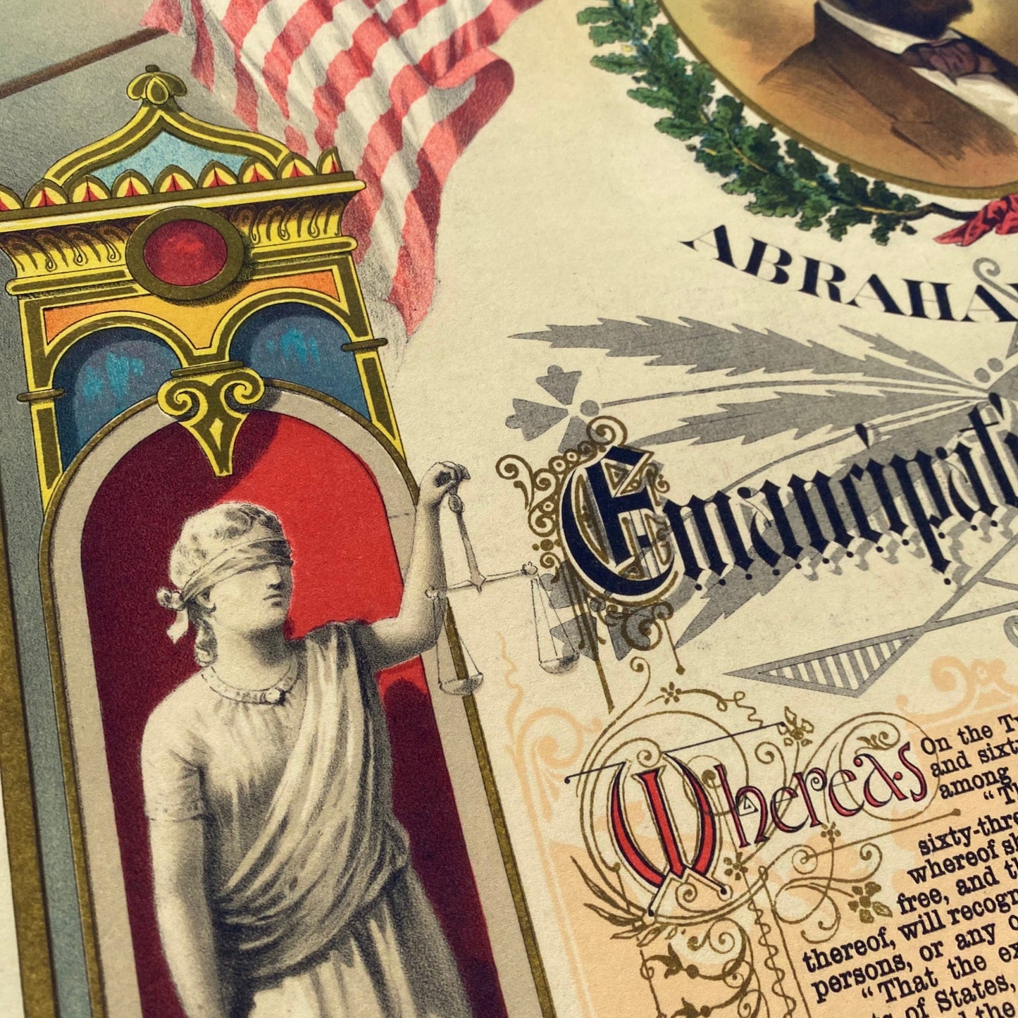 Close-up Side of the Abraham Lincoln and the Emancipation Proclamation — Archival print from the History list Store