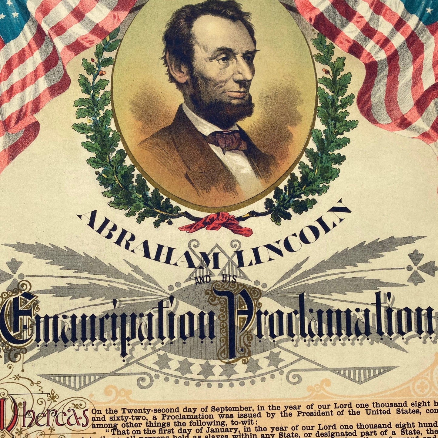 Close-up of the Abraham Lincoln and the Emancipation Proclamation — Archival print from the History list Store