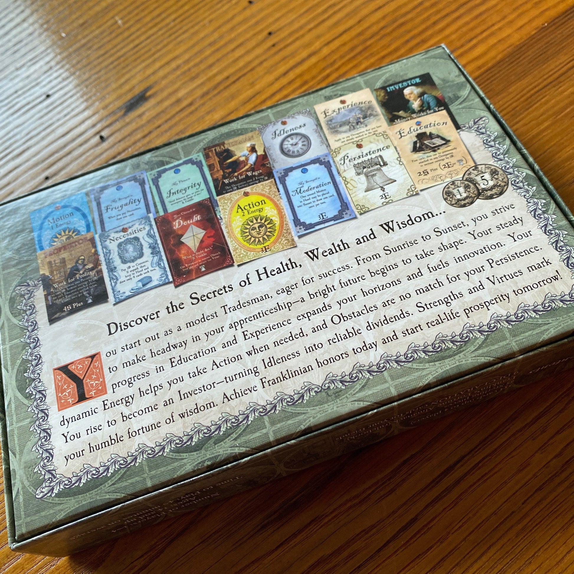 Franklin's Fortune Card Game from The History List showing bottom of the box