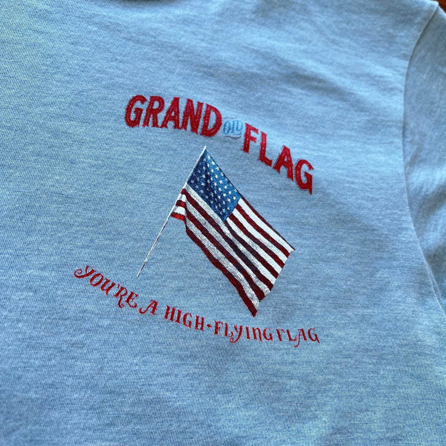 Closeup "Grand Old Flag" Shirt Light blue color front flag design from the history list store
