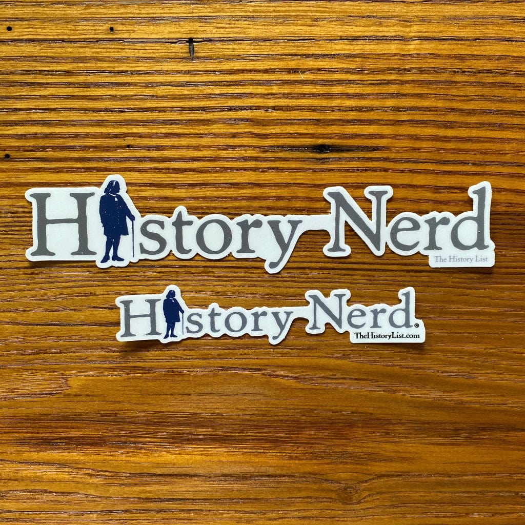 "History Nerd" with Ben Franklin Sticker sizes from the history list store