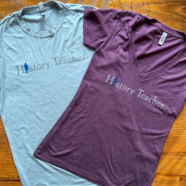 "History Teacher" T-Shirt with Ben Franklin - Light blue heather from The History List Store
