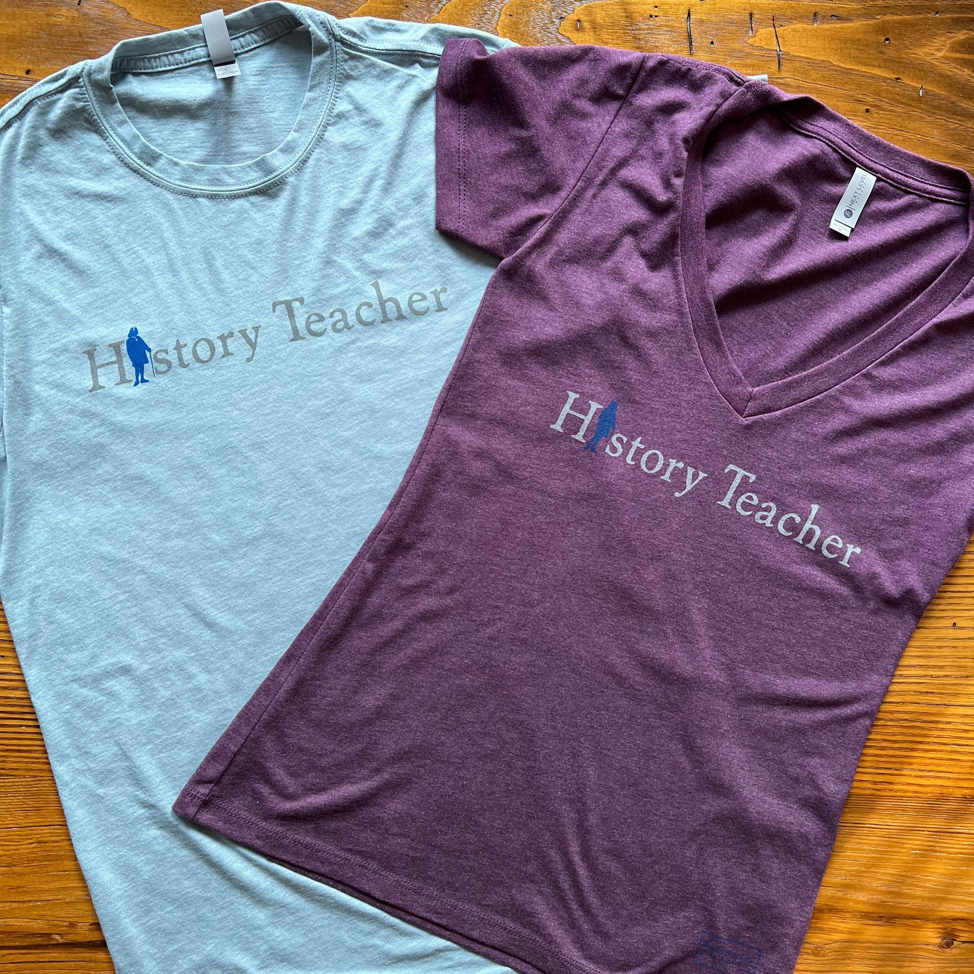 "History Teacher" V-neck T-Shirt with Ben Franklin - Purple from The History List Store